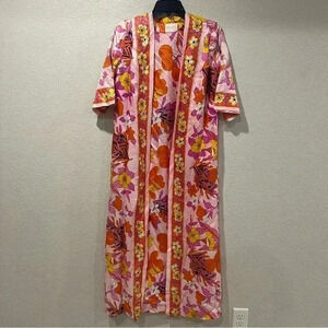 Vintage Fifth Avenue Robes By M.W. Orange Floral Print Long Maxi Robe One Size